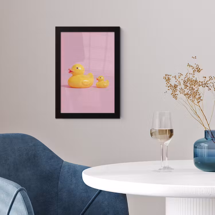 Eendjes - Vrolijk - Roze fotolijst zwart zonder passe partout klein -sfeer4