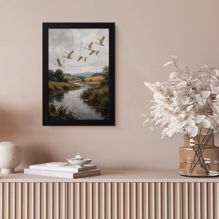 Eenden - Rivier - Landschap - Vlucht - Nostalgisch fotolijst zwart zonder passe partout klein -sfeer5