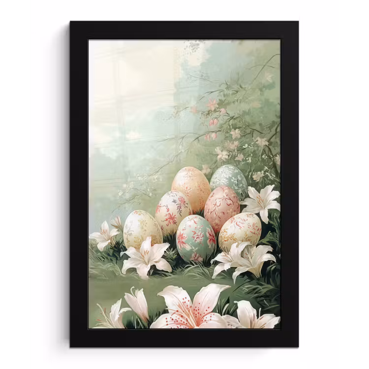 Paaseieren - Pasteltinten - Bloemen fotolijst zwart zonder passe partout klein -3d