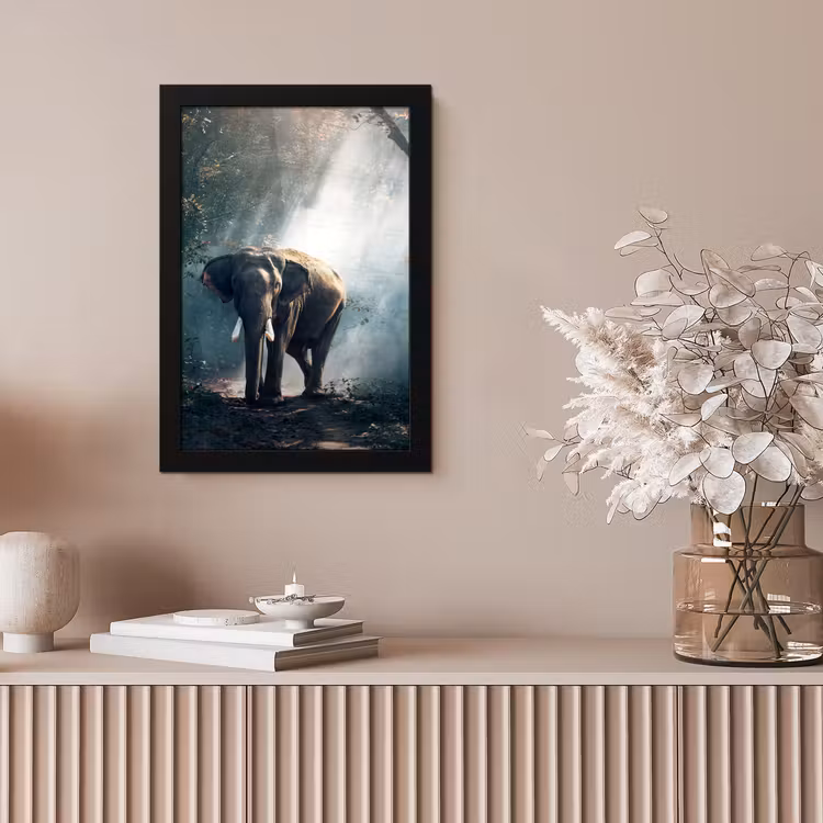 Olifant - Dieren - Licht - Bos - Natuur - Wilde dieren fotolijst zwart zonder passe partout klein -sfeer5