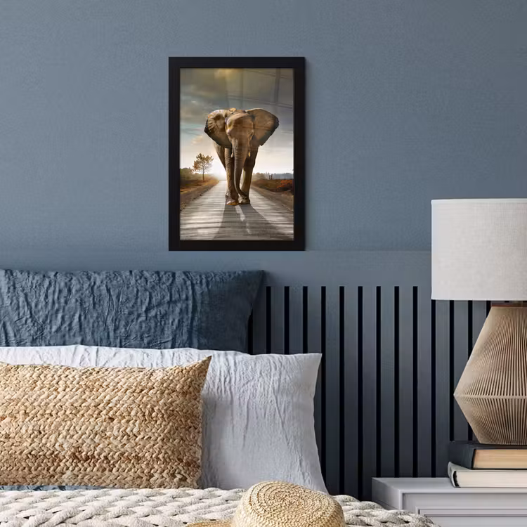 Olifant - Weg - Dieren - Zonsondergang - Landschap fotolijst zwart zonder passe partout klein -sfeer3