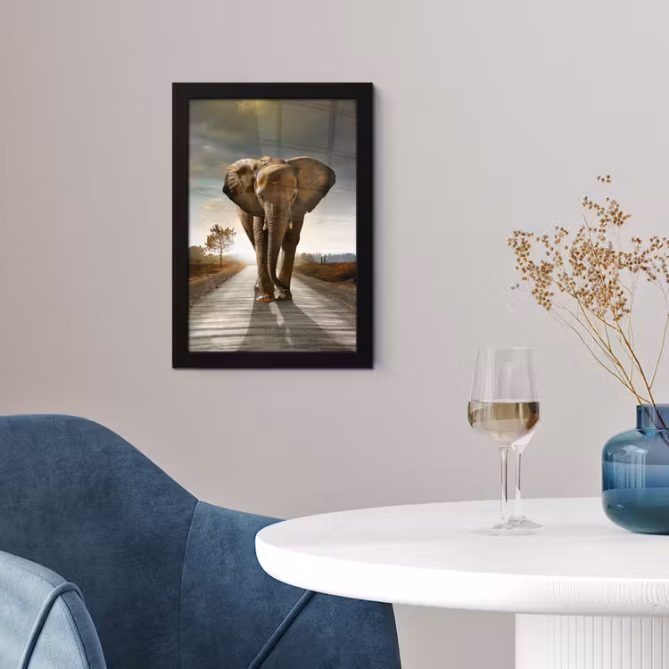 Olifant - Weg - Dieren - Zonsondergang - Landschap fotolijst zwart zonder passe partout klein -sfeer4