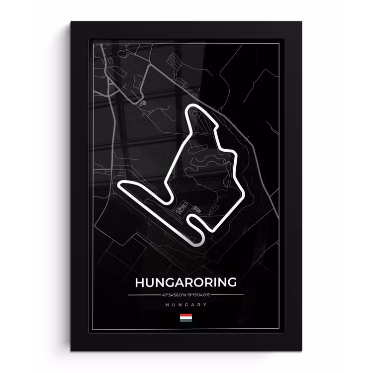 F1 - Hongarije - Auto - Racebaan - Hungaroring - Zwart fotolijst zwart zonder passe partout klein -3d