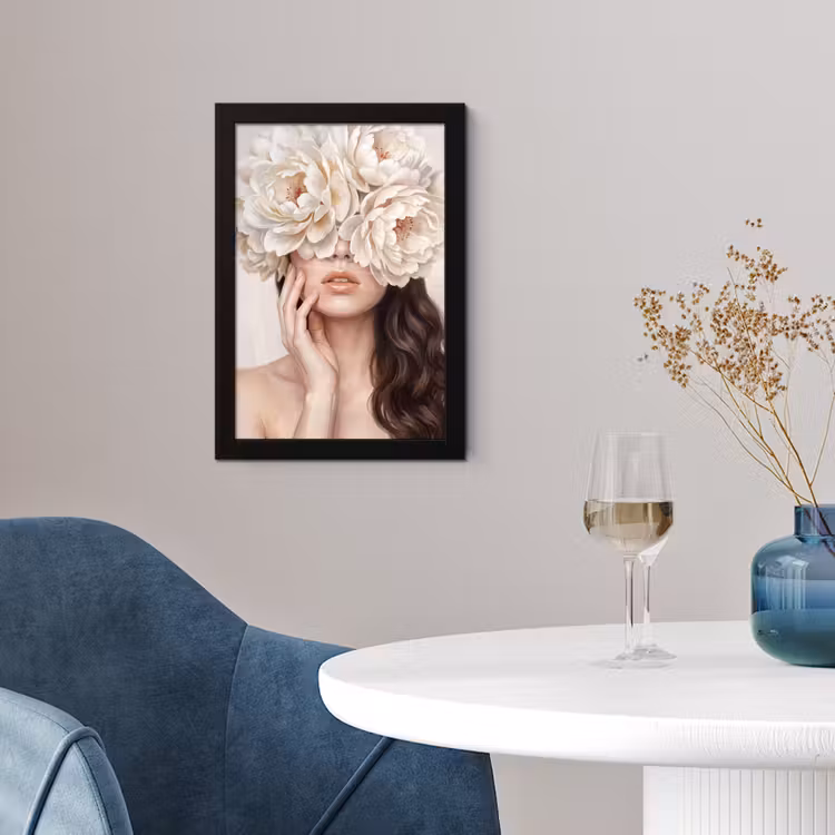 Gezicht - Pioenrozen - Crème fotolijst zwart zonder passe partout klein -sfeer4