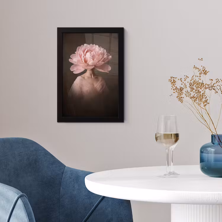 Gezicht - Roos - Roze fotolijst zwart zonder passe partout klein -sfeer4
