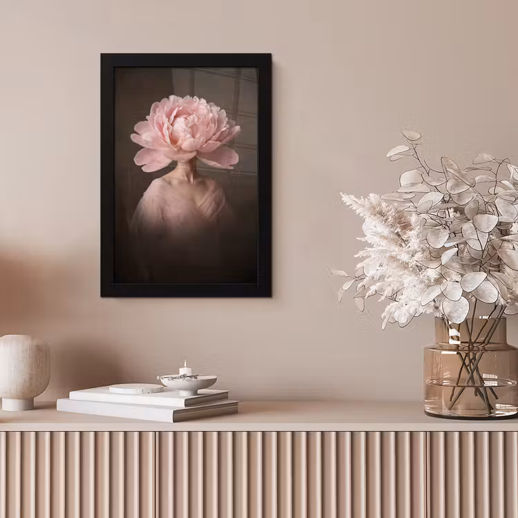 Gezicht - Roos - Roze fotolijst zwart zonder passe partout klein -sfeer5