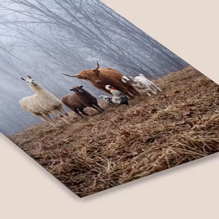 Boerderijdieren - Groep - Mist - Natuur - Rustiek fotolijst zwart zonder passe partout klein -zsfeer6
