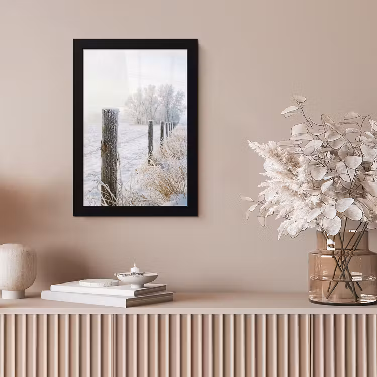 Hek - Sneeuw - Mist - Platteland - Nostalgisch fotolijst zwart zonder passe partout klein -sfeer5