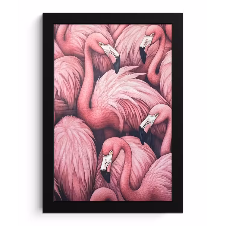 Flamingo - Roze - Dieren fotolijst zwart zonder passe partout klein -3d