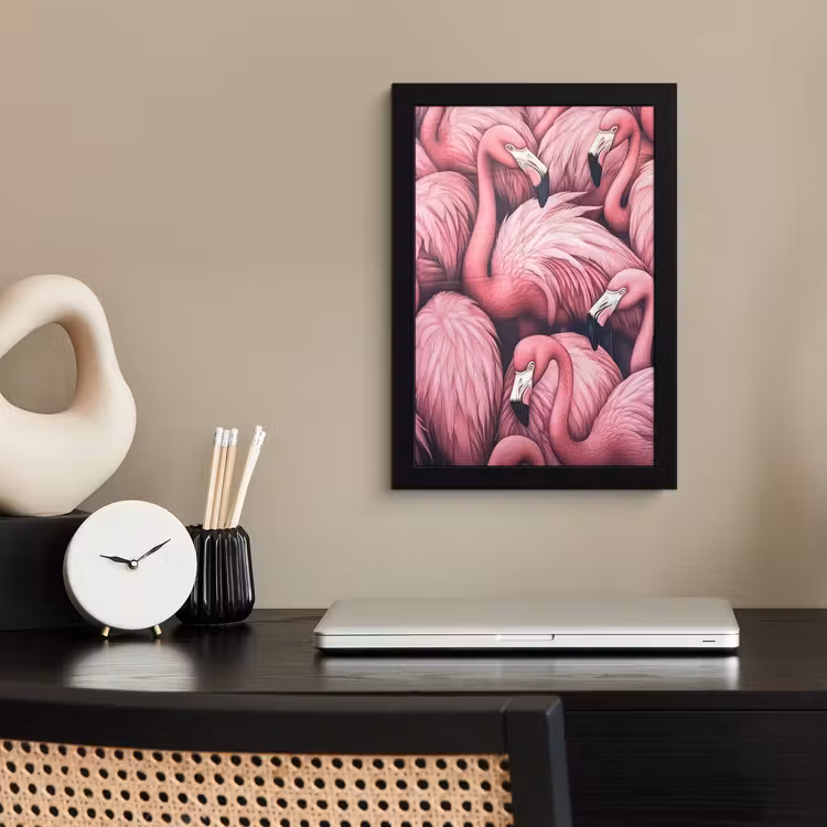 Flamingo - Roze - Dieren fotolijst zwart zonder passe partout klein -sfeer1