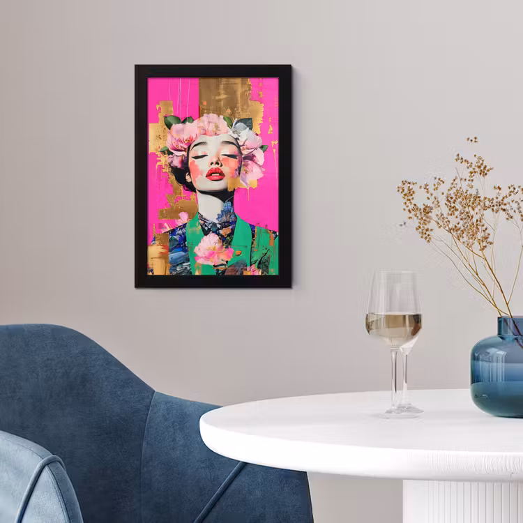 Bloemenkroon - Goud - Vrouw - Portret fotolijst zwart zonder passe partout klein -sfeer4