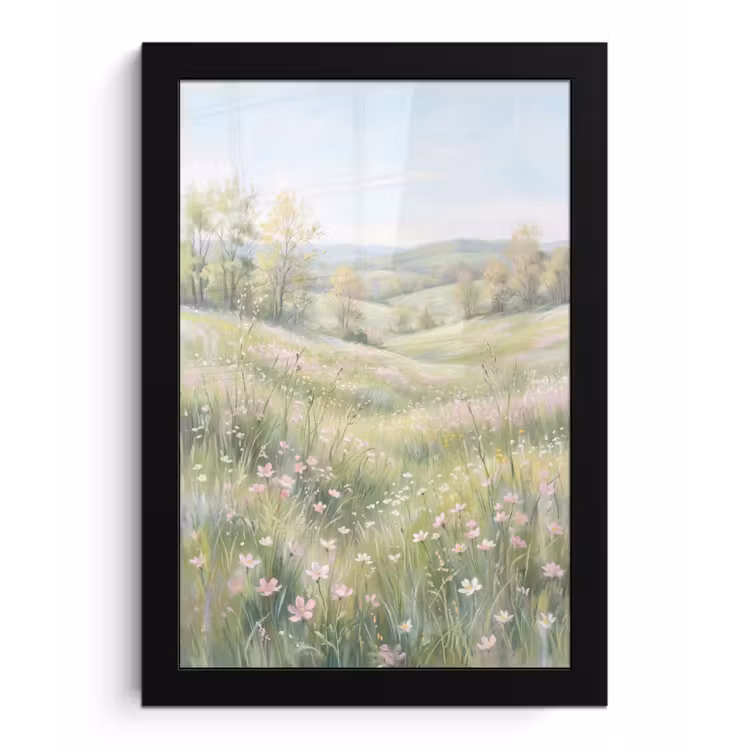 Bloemen veld - Bloemen - Groen fotolijst zwart zonder passe partout klein -3d
