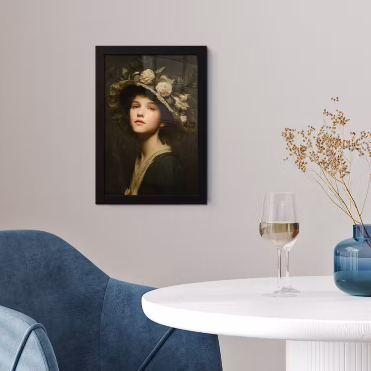 Bloemenhoed - Portret - Vrouw fotolijst zwart zonder passe partout klein -sfeer4