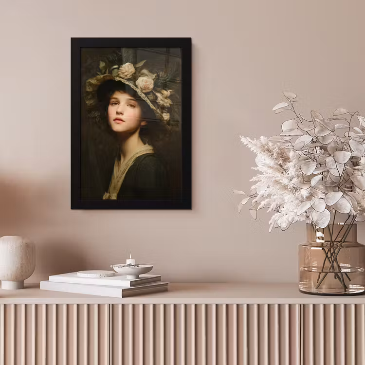 Bloemenhoed - Portret - Vrouw fotolijst zwart zonder passe partout klein -sfeer5