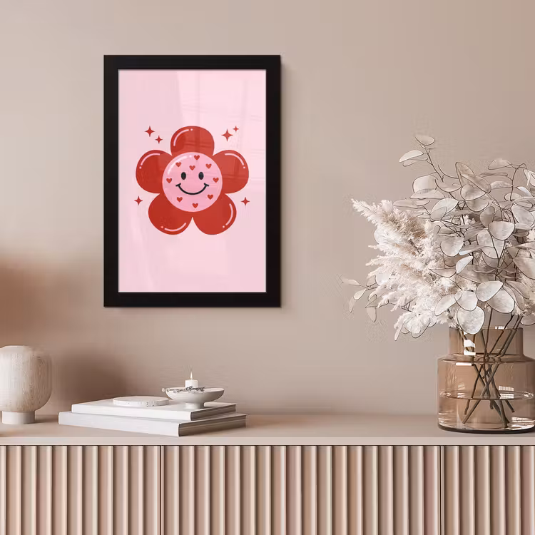 Bloem - Roze - Hartjes fotolijst zwart zonder passe partout klein -sfeer5