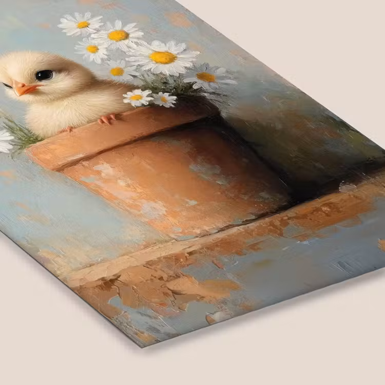 Bloempot - Kuiken - Bloemetjes fotolijst zwart zonder passe partout klein -zsfeer6
