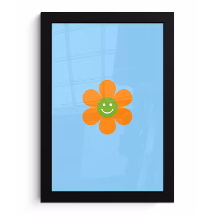 Bloem - Smiley - Kleurrijk fotolijst zwart zonder passe partout klein -3d