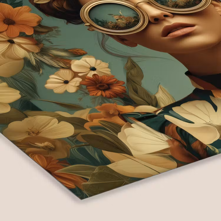 Bloemenkrans - Vrouwengezicht - Zonnebril - Oranje fotolijst zwart zonder passe partout klein -zsfeer6