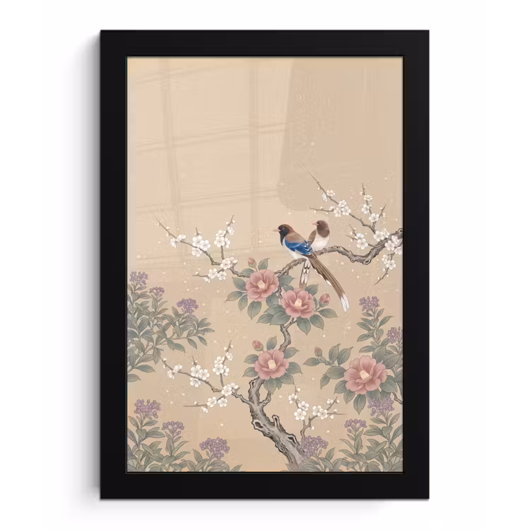 Bloemen - Vogels - Bloemen fotolijst zwart zonder passe partout klein -3d