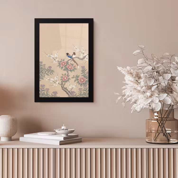 Bloemen - Vogels - Bloemen fotolijst zwart zonder passe partout klein -sfeer5