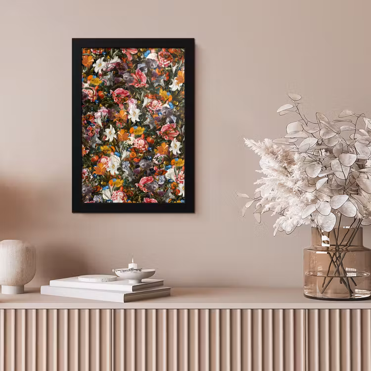 Bloemen - Vlinder - Design - Kunst - Abstract - Schilderij - Oude meesters fotolijst zwart zonder passe partout klein -sfeer5