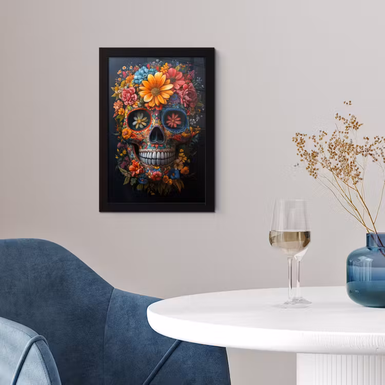 Bloemen - Kleurrijk - Schedel fotolijst zwart zonder passe partout klein -sfeer4