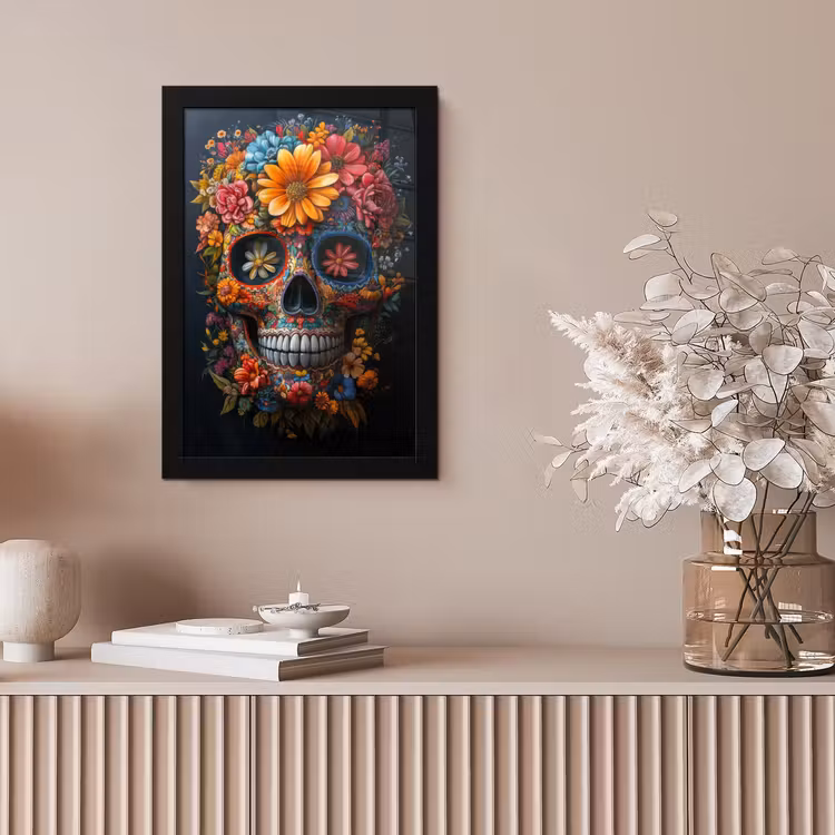 Bloemen - Kleurrijk - Schedel fotolijst zwart zonder passe partout klein -sfeer5