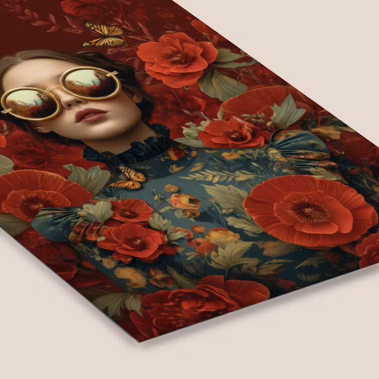 Bloemen - Dieprood - Zonnebril - Vrouw fotolijst zwart zonder passe partout klein -zsfeer6