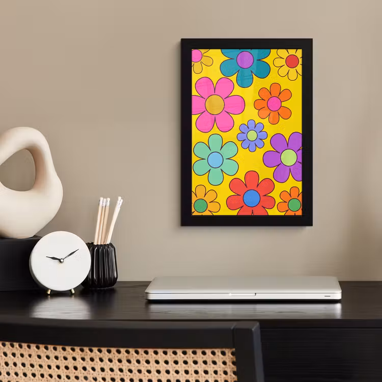 Bloemen - Illustratie - Kleurrijk fotolijst zwart zonder passe partout klein -sfeer1