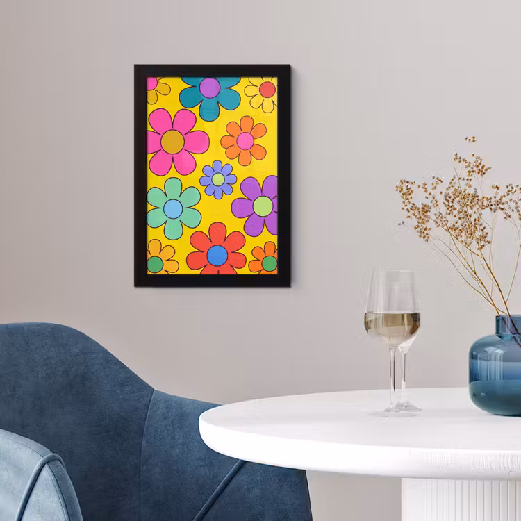 Bloemen - Illustratie - Kleurrijk fotolijst zwart zonder passe partout klein -sfeer4