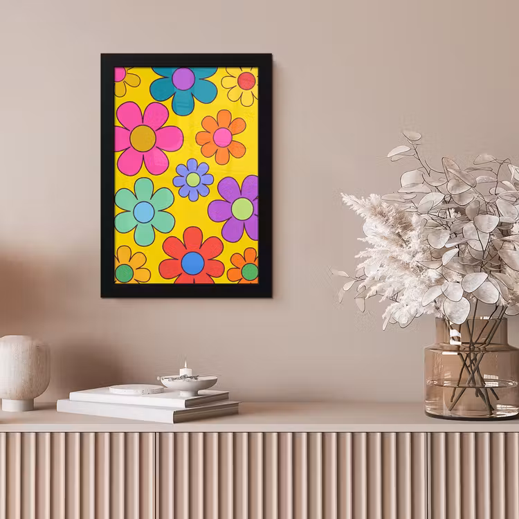Bloemen - Illustratie - Kleurrijk fotolijst zwart zonder passe partout klein -sfeer5