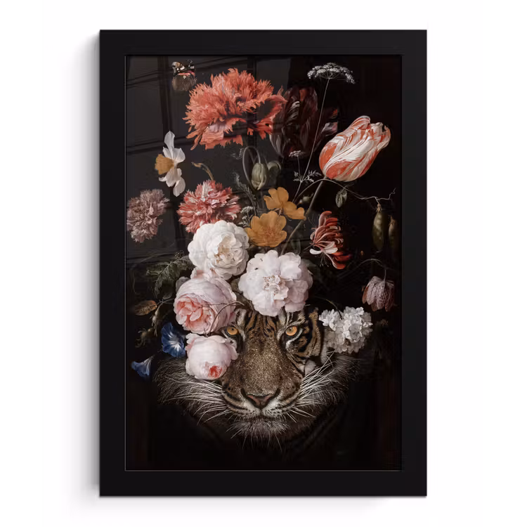 Bloemen - Jan Davidsz de Heem - Tijger - Schilderij - Stilleven - Oude meesters fotolijst zwart zonder passe partout klein -3d