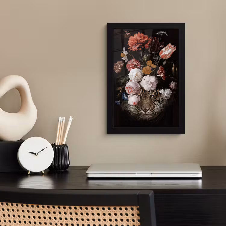 Bloemen - Jan Davidsz de Heem - Tijger - Schilderij - Stilleven - Oude meesters fotolijst zwart zonder passe partout klein -sfeer1