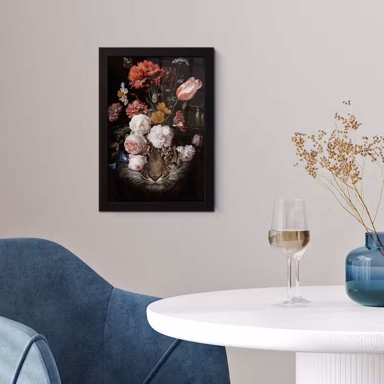 Bloemen - Jan Davidsz de Heem - Tijger - Schilderij - Stilleven - Oude meesters fotolijst zwart zonder passe partout klein -sfeer4