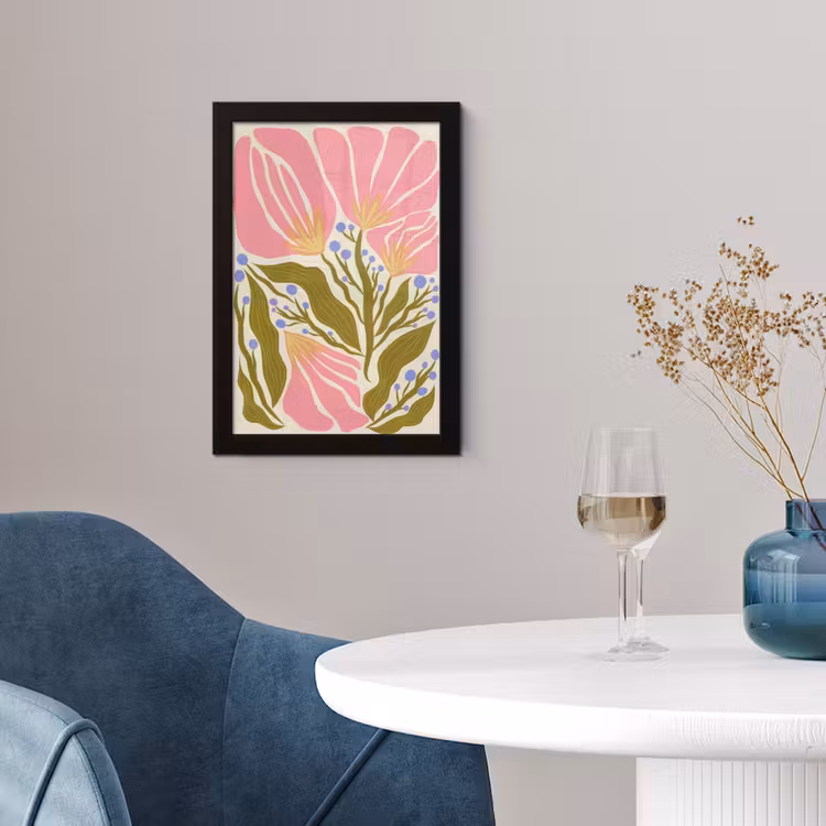 Bloemen - Bladeren - Abstract - Roze fotolijst zwart zonder passe partout klein -sfeer4