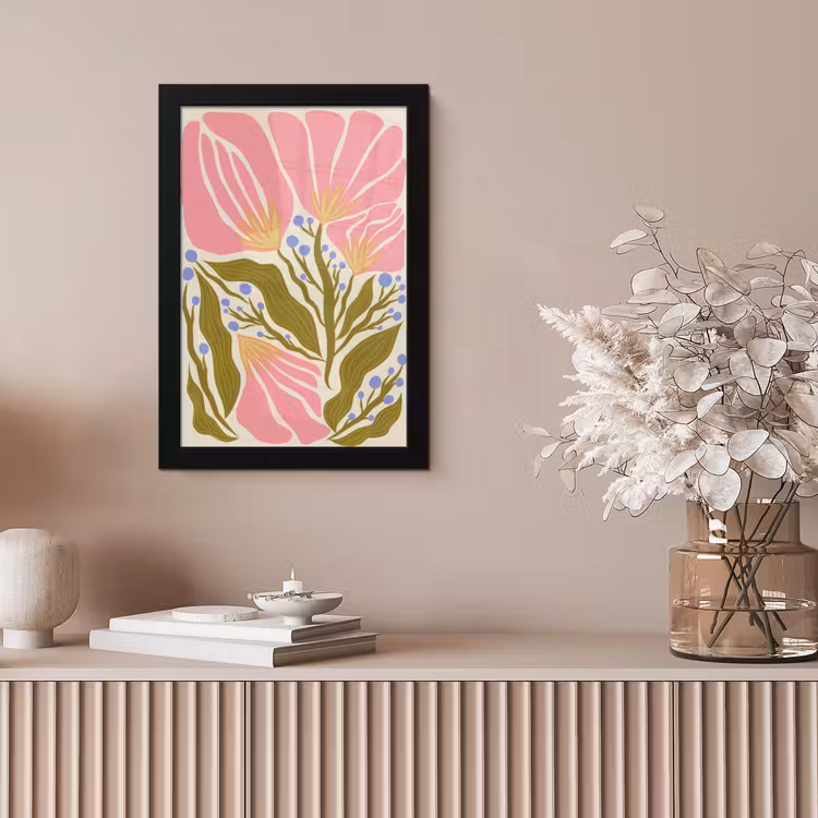 Bloemen - Bladeren - Abstract - Roze fotolijst zwart zonder passe partout klein -sfeer5