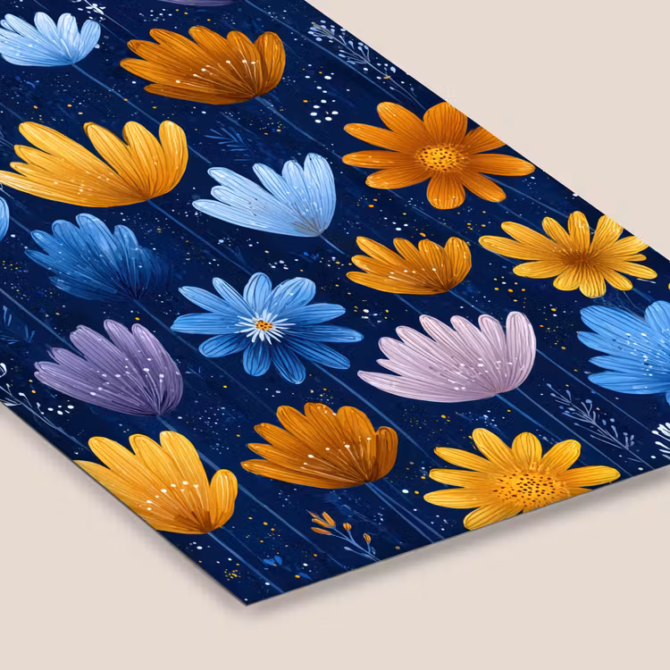 Bloemen - Patroon - Blauw - Contrast fotolijst zwart zonder passe partout klein -zsfeer6