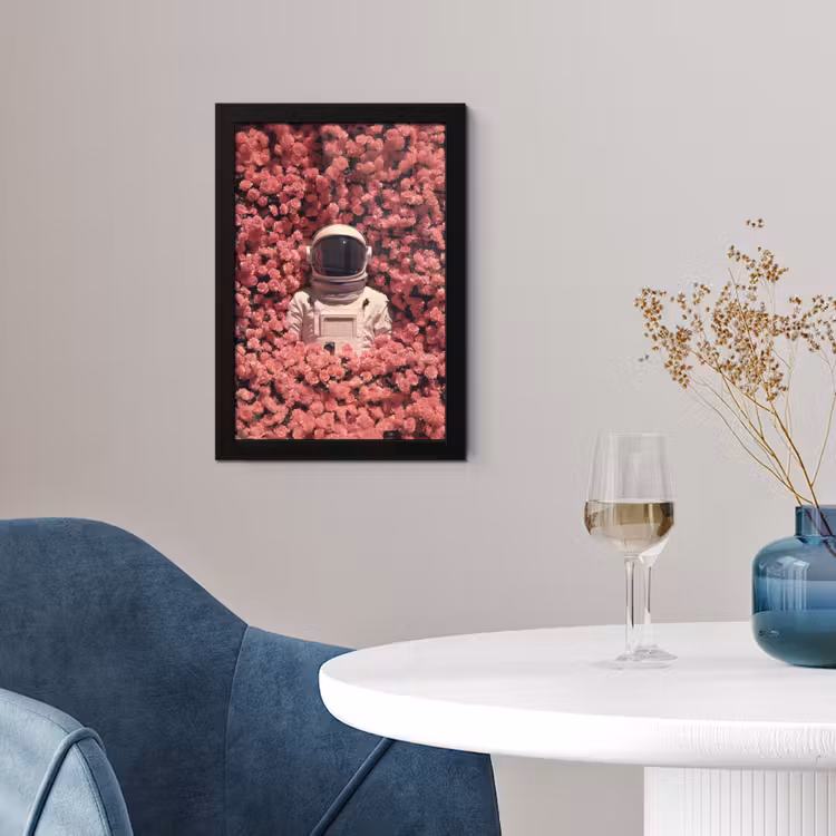 Bloemen - Roze - Astronaut fotolijst zwart zonder passe partout klein -sfeer4