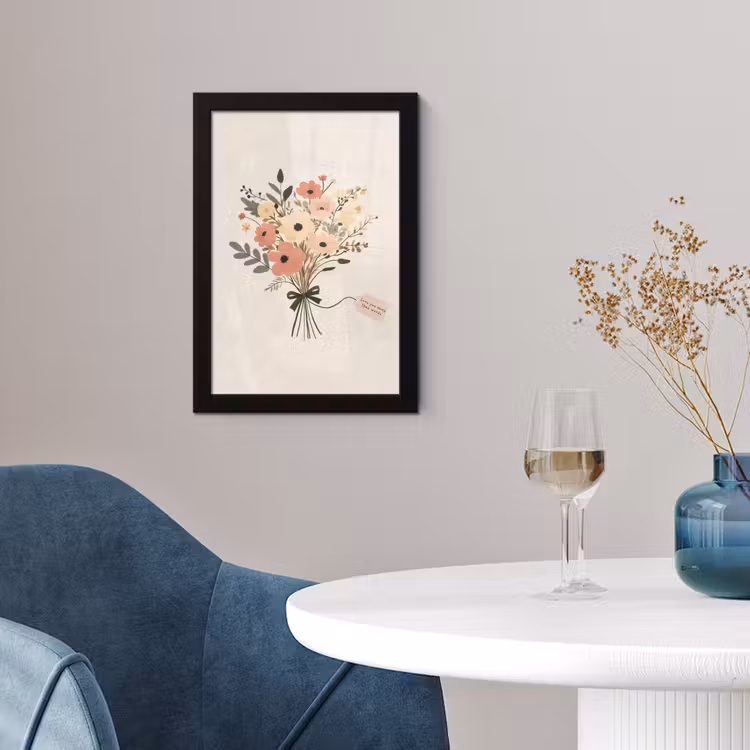 Bloemen - Quote - Beige - Lint fotolijst zwart zonder passe partout klein -sfeer4