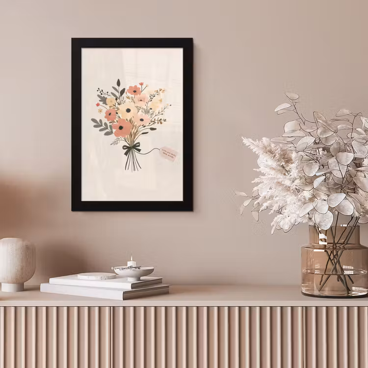Bloemen - Quote - Beige - Lint fotolijst zwart zonder passe partout klein -sfeer5