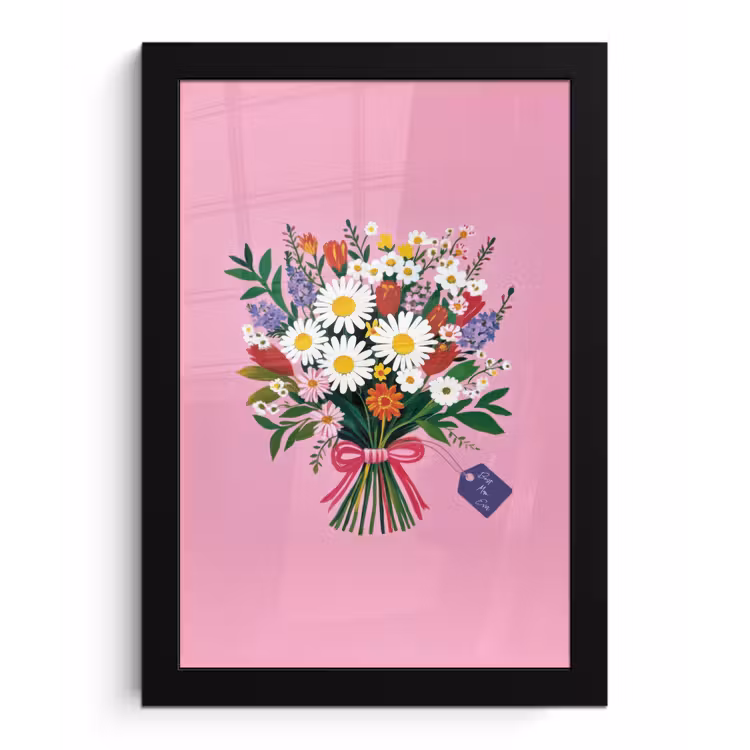 Bloemen - Quote - Kaartje - Kleurrijk fotolijst zwart zonder passe partout klein -3d