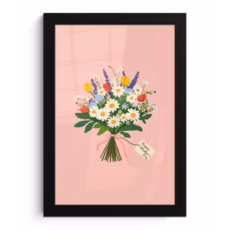 Bloemen - Lint - Kaartje fotolijst zwart zonder passe partout klein -3d