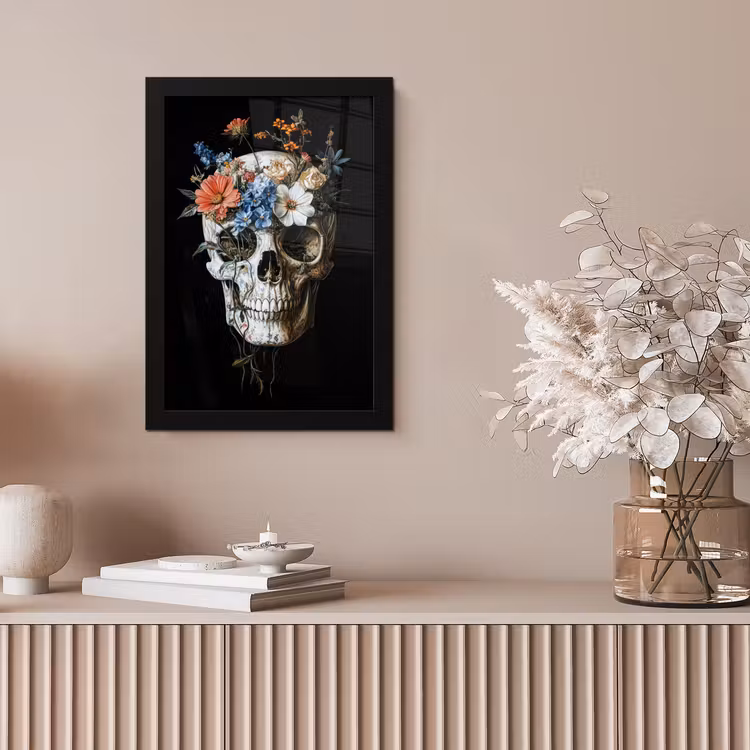 Bloemen - Schedel - Kleurrijk fotolijst zwart zonder passe partout klein -sfeer5