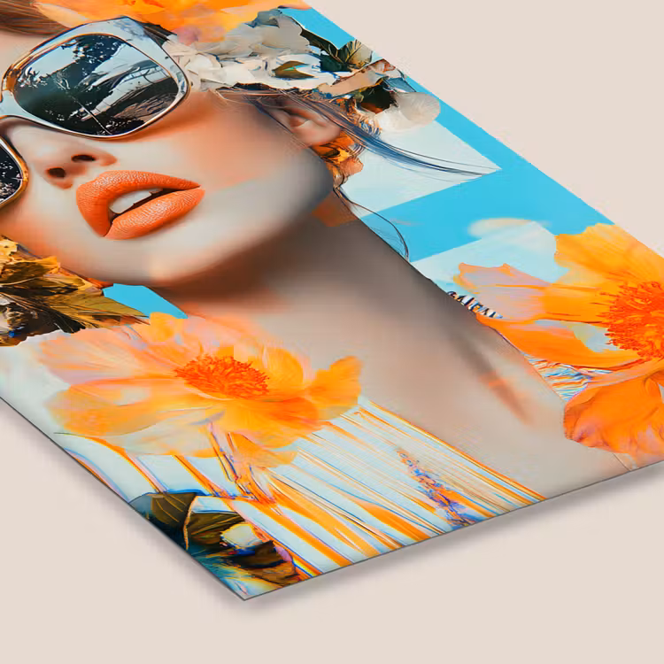 Bloemen - Vrouw - Zonnebril - Blauw fotolijst zwart zonder passe partout klein -zsfeer6