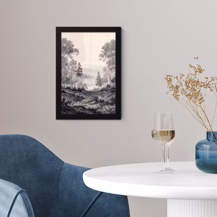 Mistig - Berglandschap - Illustratie fotolijst zwart zonder passe partout klein -sfeer4