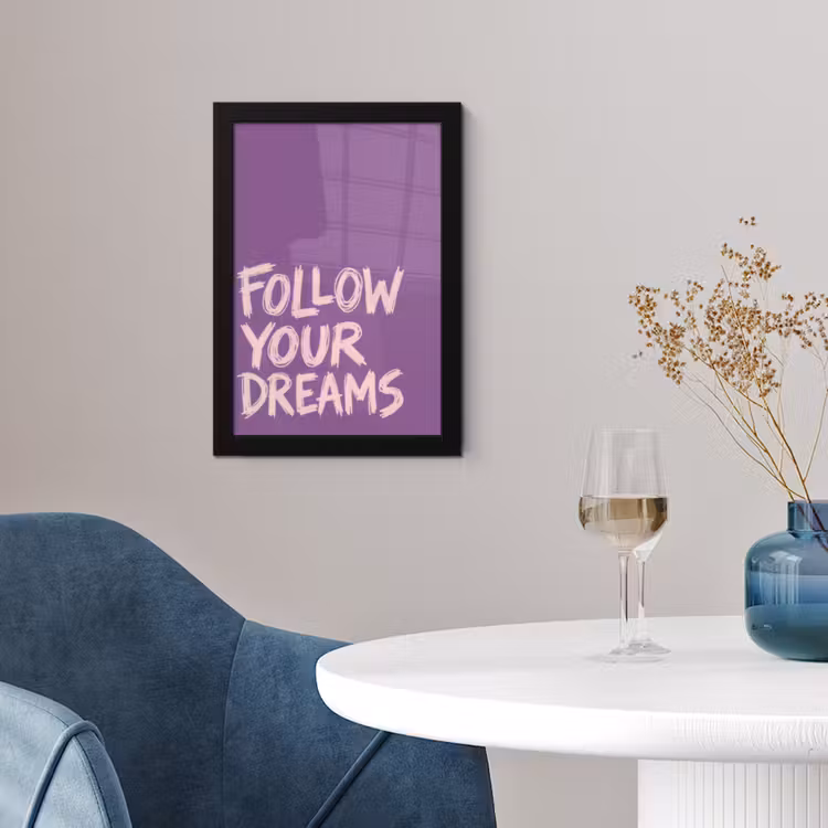 Follow your dreams - Paars - Penseeltextuur fotolijst zwart zonder passe partout klein -sfeer4