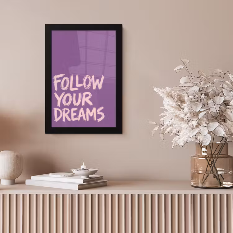 Follow your dreams - Paars - Penseeltextuur fotolijst zwart zonder passe partout klein -sfeer5