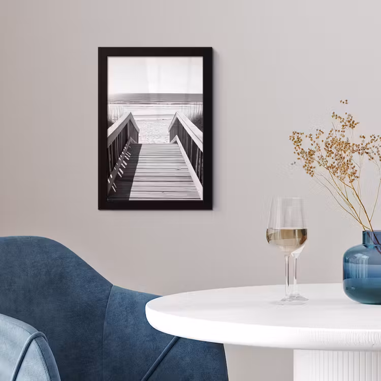 Loopbrug - Hout - Strand - Zee fotolijst zwart zonder passe partout klein -sfeer4
