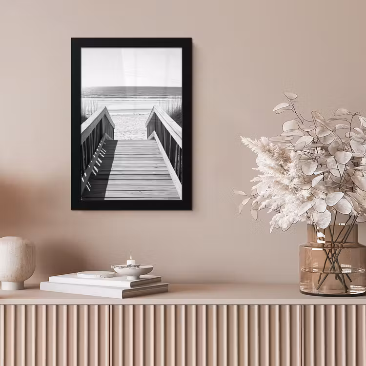 Loopbrug - Hout - Strand - Zee fotolijst zwart zonder passe partout klein -sfeer5