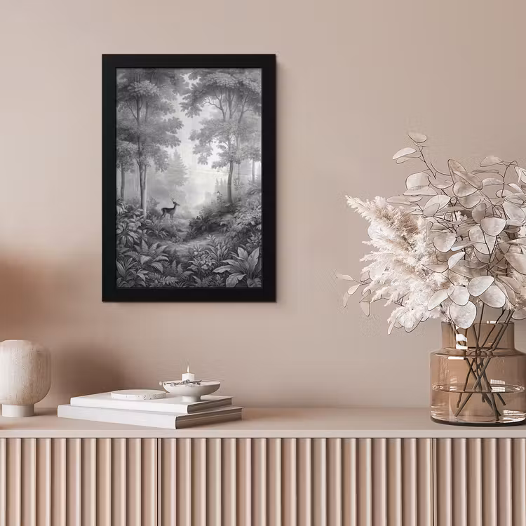 Bos - Hert - Zwart - Wit fotolijst zwart zonder passe partout klein -sfeer5